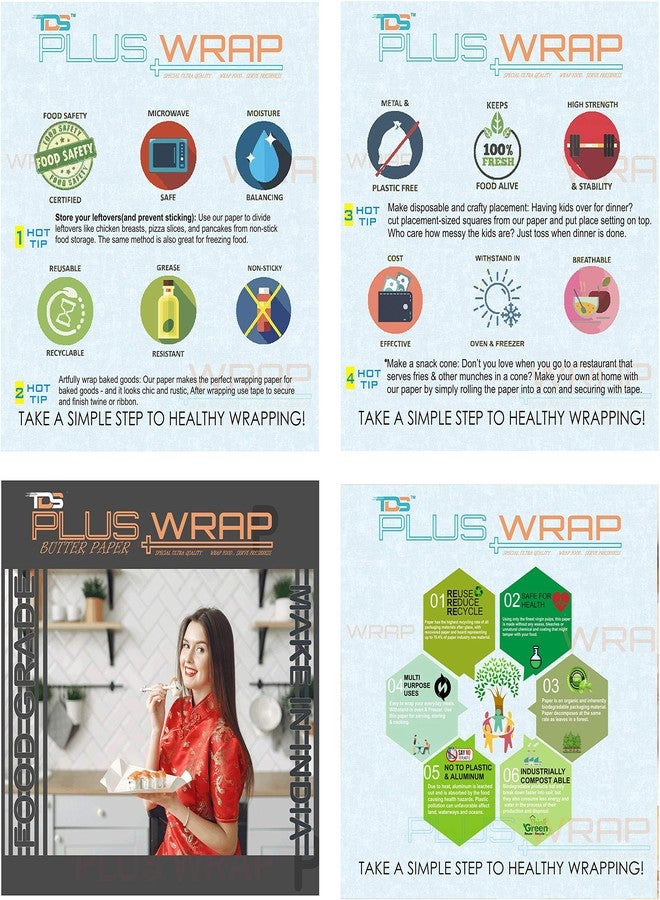TDS PLUS WRAP Wrapping Butter Sheets, Oil Proof/Sandwich Wrap Food Wrapping Size, Butter Sheets-Pack of 200 Sheets (Grn Print) - Image 5
